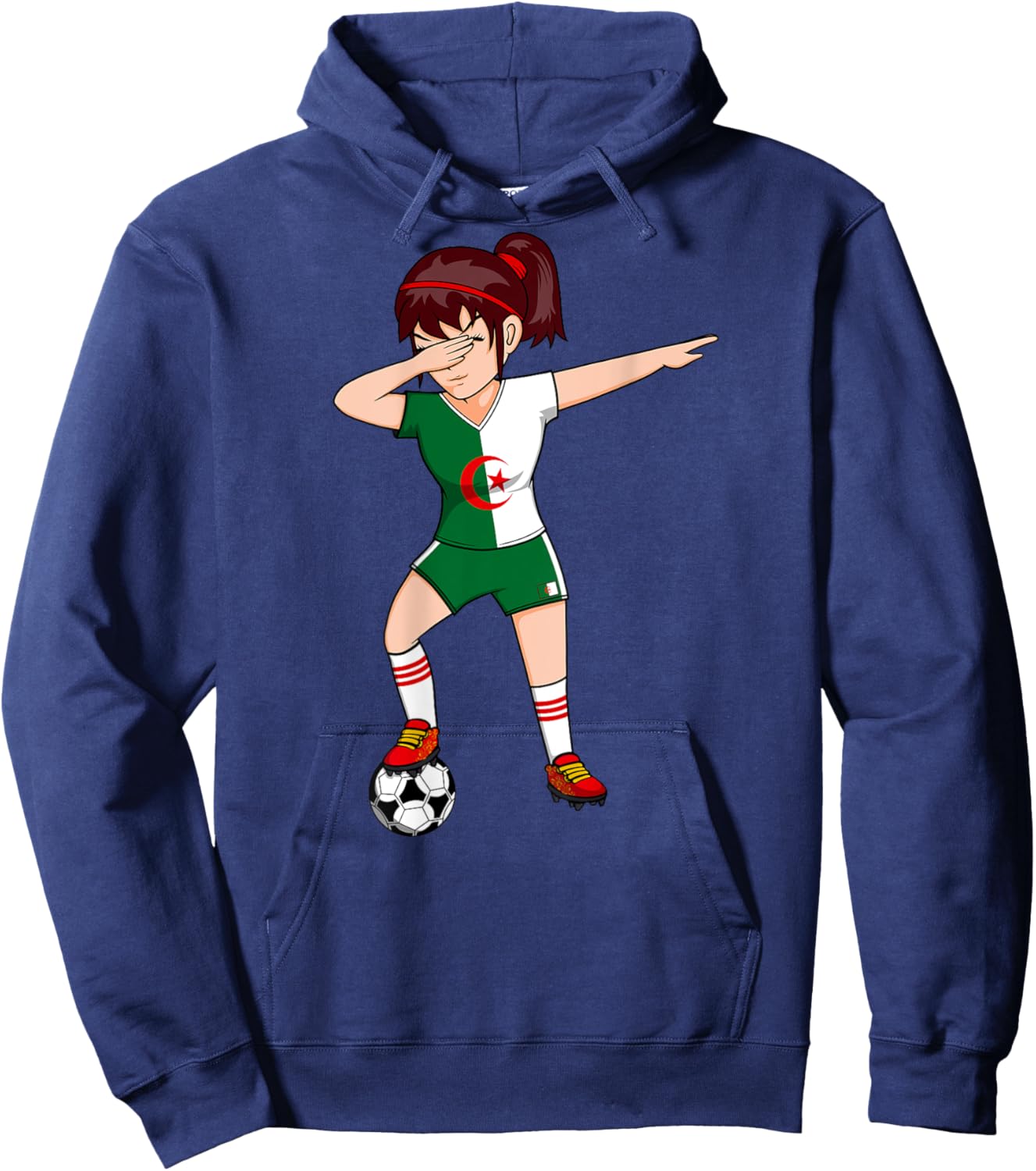 Dabbing Soccer Girl Algeria Jersey Algerian Football Fans Hoodie - Hoodie | Navy