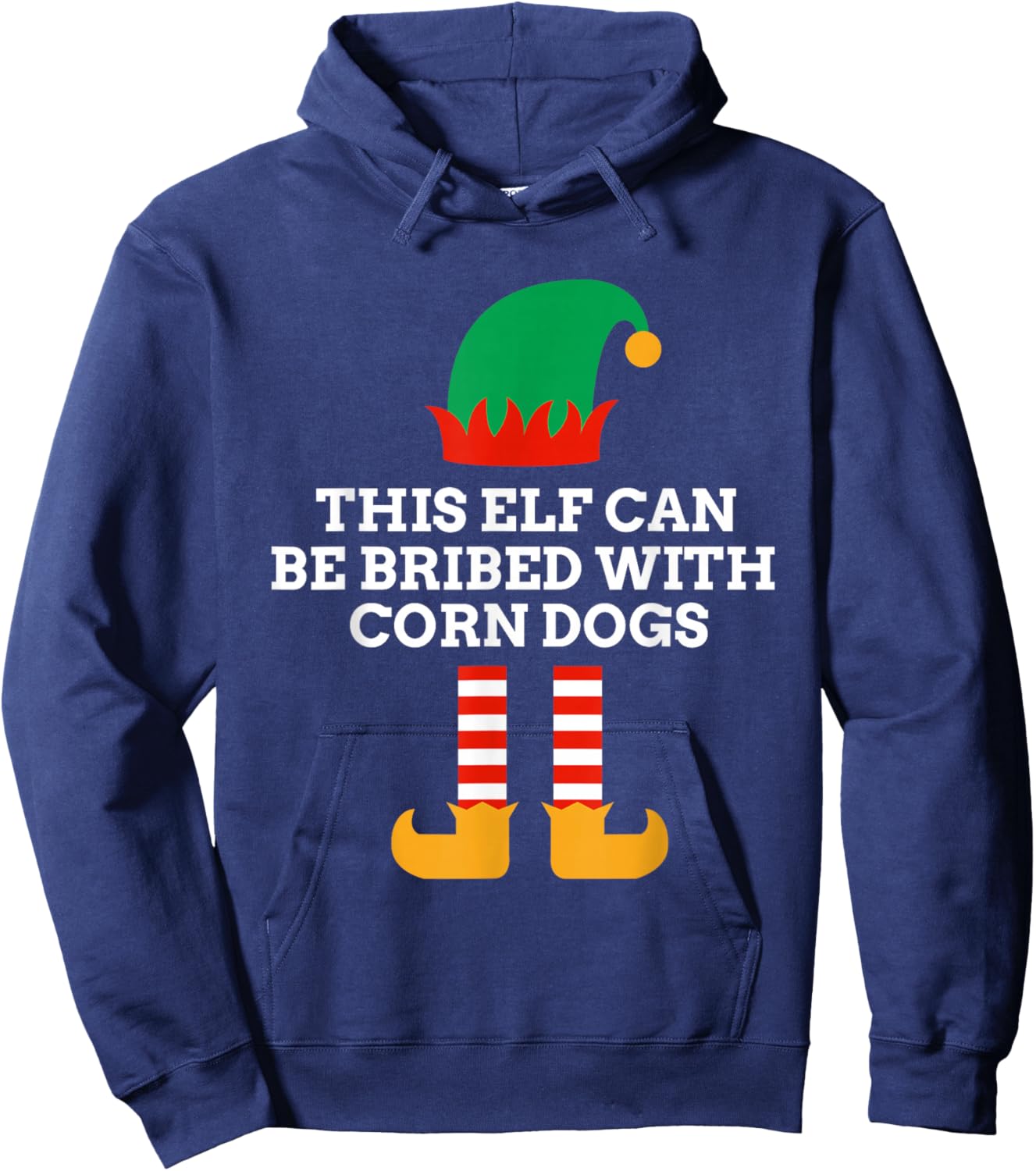 This Elf Can Be Bribed With Corn Dogs Christmas Santa Helper Hoodie - Hoodie | Navy