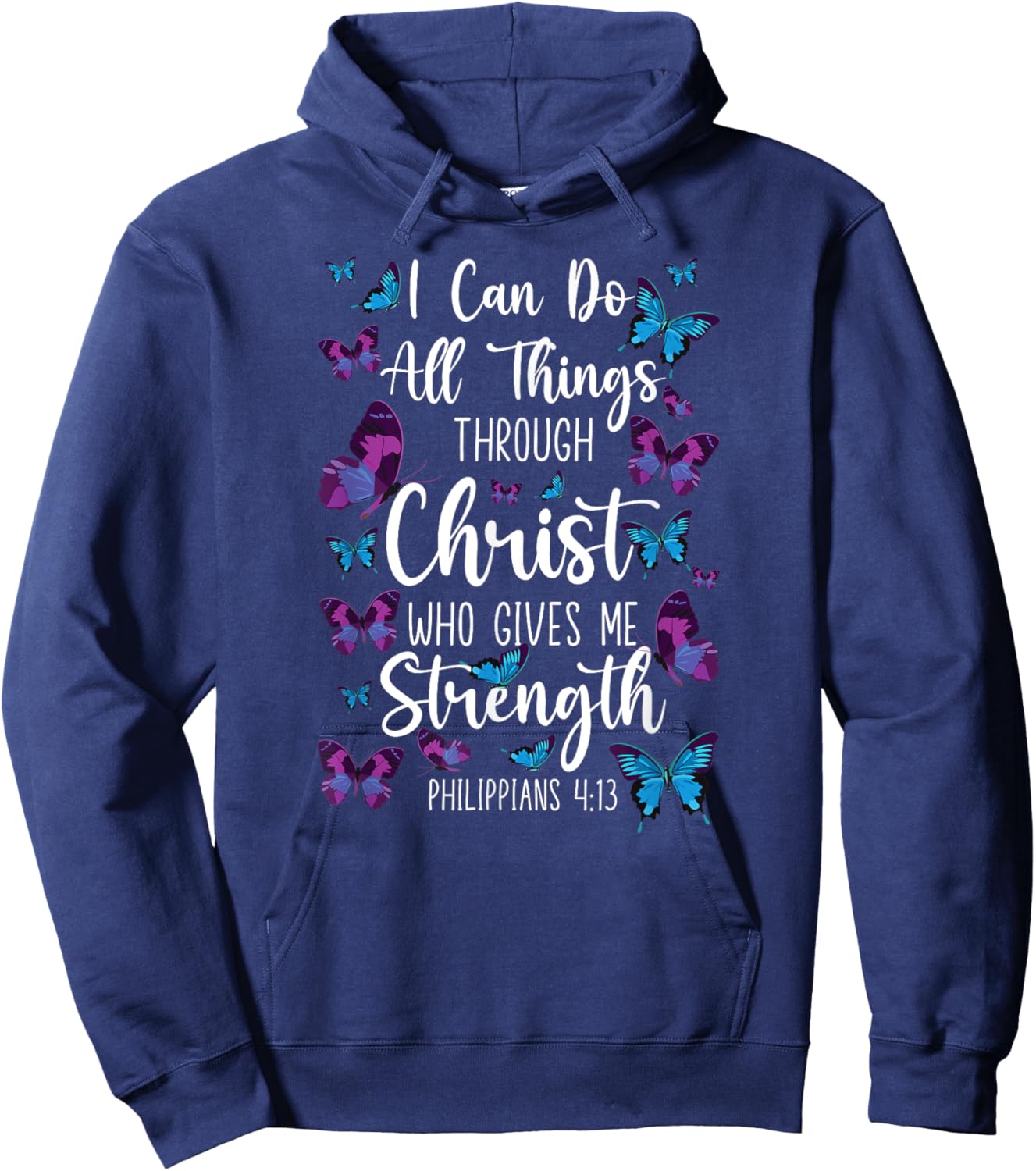 Christian Bible Verse Quote Butterfly Philippians 4:13 Hoodie - Hoodie | Navy