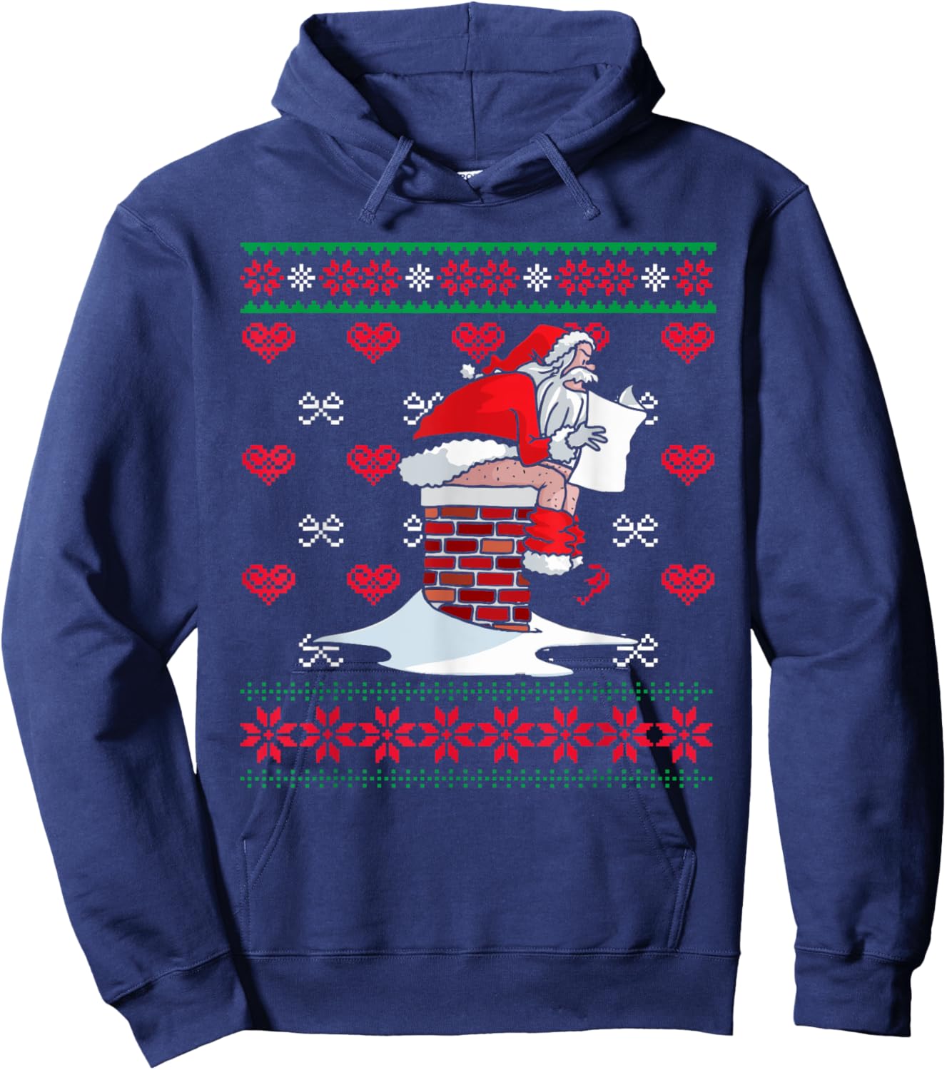 Santa Pooping Down Chimney Ugly Xmas Sweater Christmas Hoodie - Hoodie | Navy