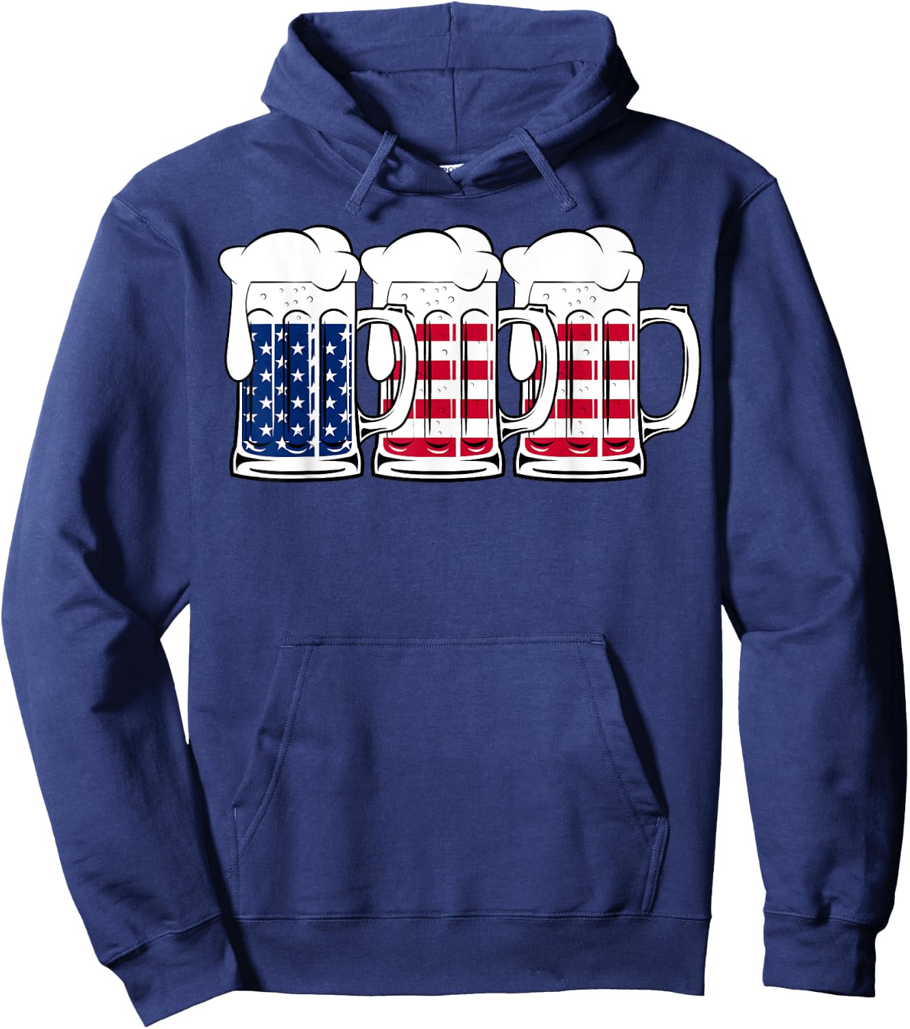 Beer USA Flag Merica Drinking American Men Women 4th of July Hoodie - Hoodie | Navy