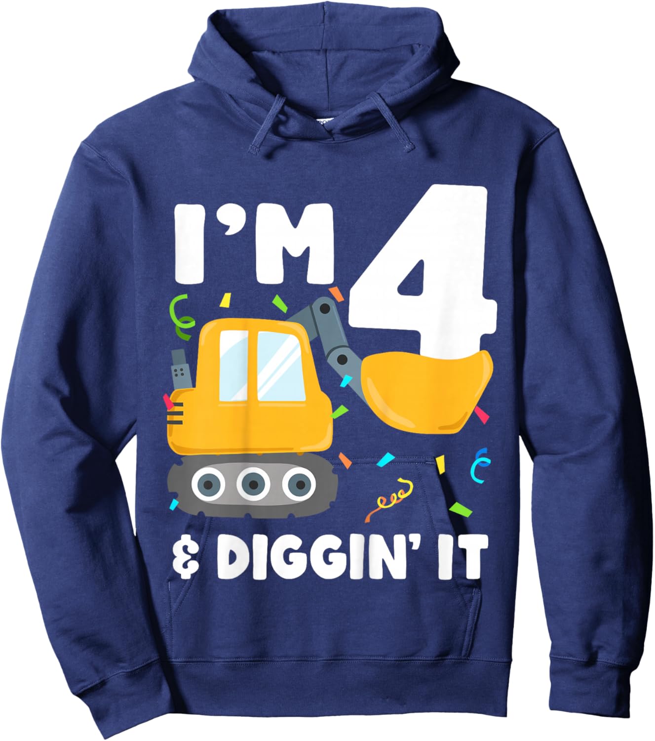 Kids Construction Truck 4th Birthday Boy 4 Four Excavator Digger Hoodie - Hoodie | Navy