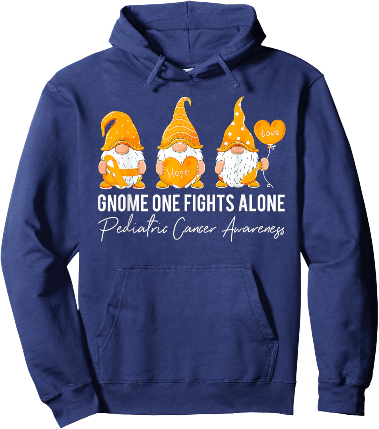 Gnome Fights Pediatric Cancer Awareness Yellow Ribbon Hoodie - Hoodie | Navy
