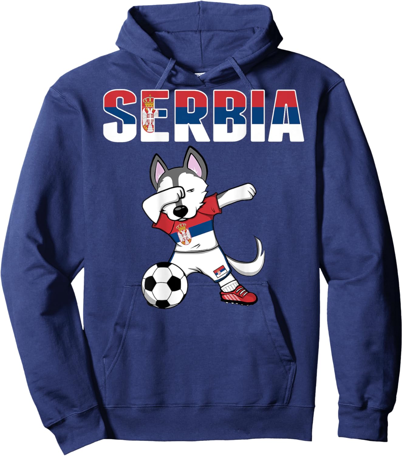Dabbing Husky Dog Serbia Soccer Fans Jersey Serbian Football Men Women Kids Hoodie - Hoodie | Navy