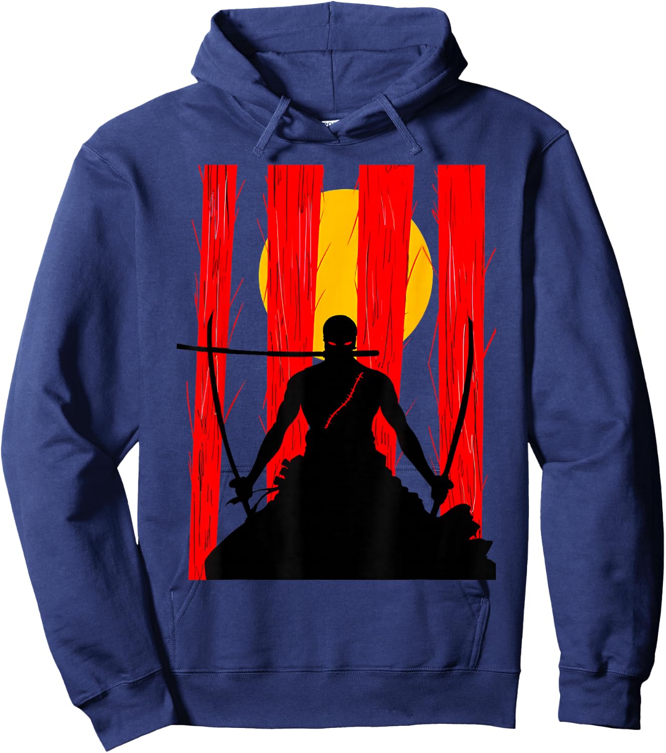 Japanese Retro Art Zoro Anime Graphic Hoodie - Hoodie | Navy