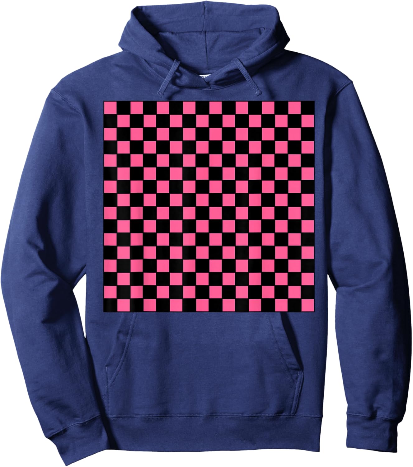 Black Hot Pink Checkerboard Pattern Checkered Gingham Check Hoodie - Hoodie | Navy