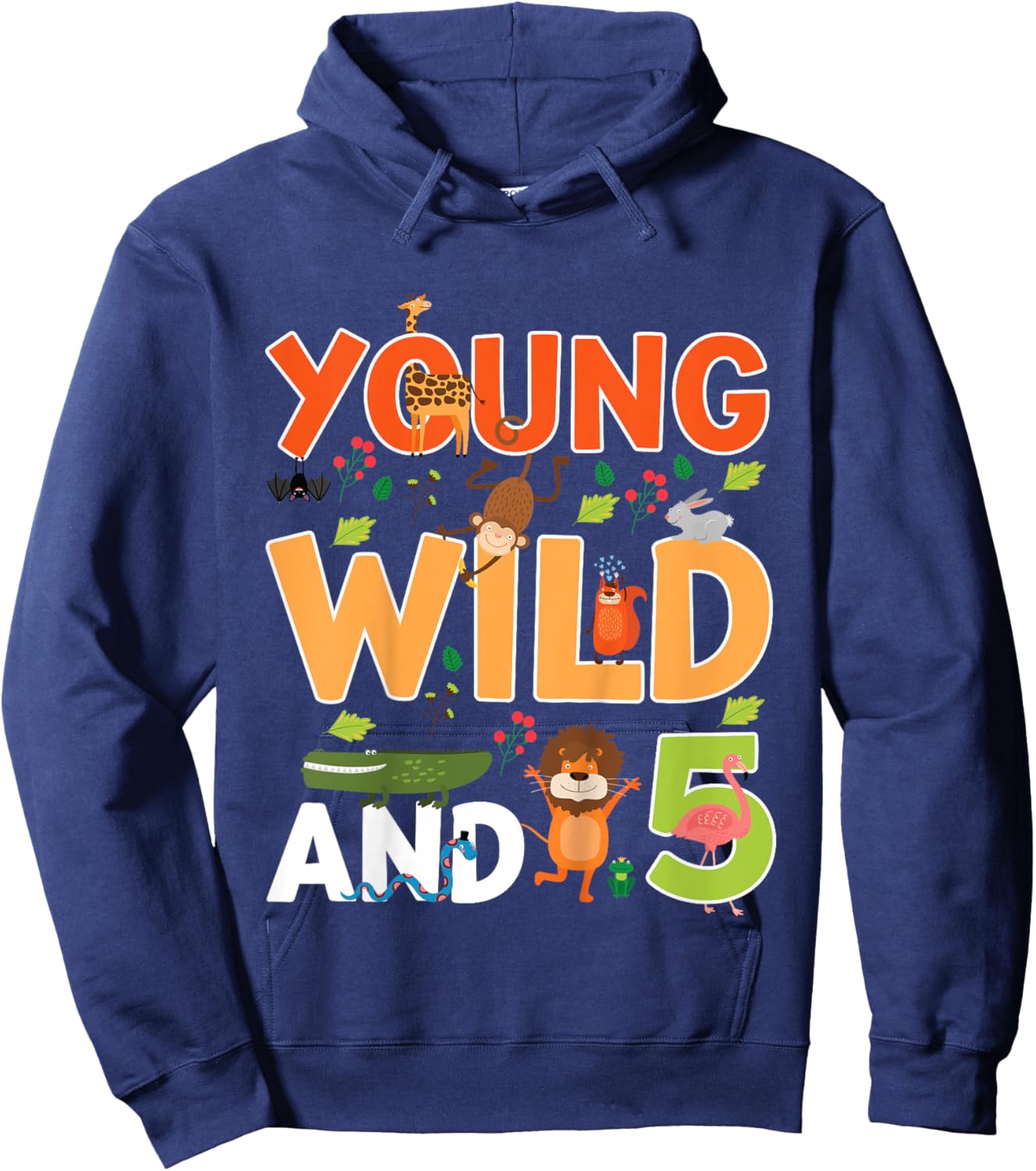 Kids 5 year old wild zoo theme birthday animals safari jungle boy Hoodie - Hoodie | Navy