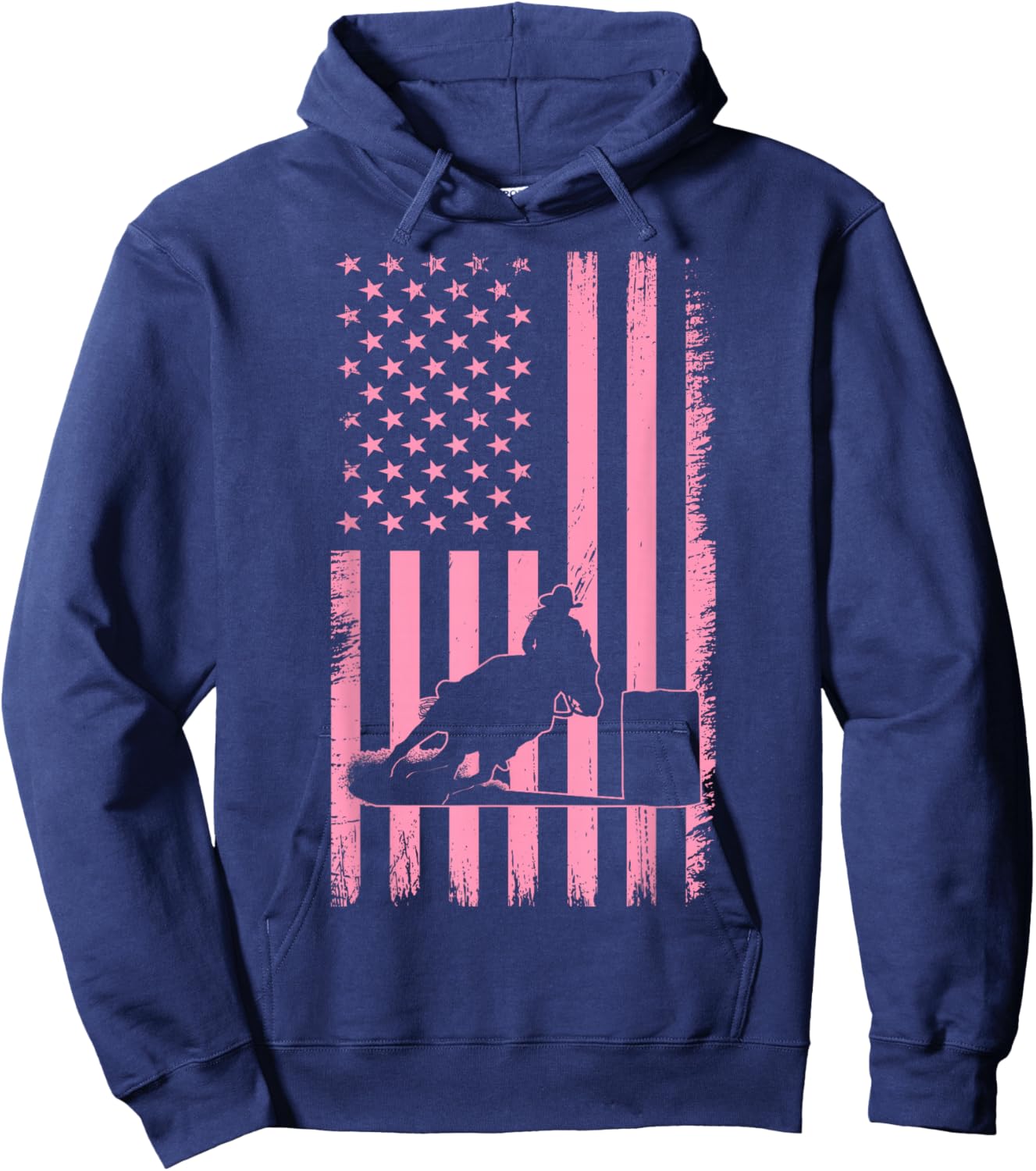US Flag Pink Cowgirl Rodeo Western Horse Barrel Racing Hoodie - Hoodie | Navy
