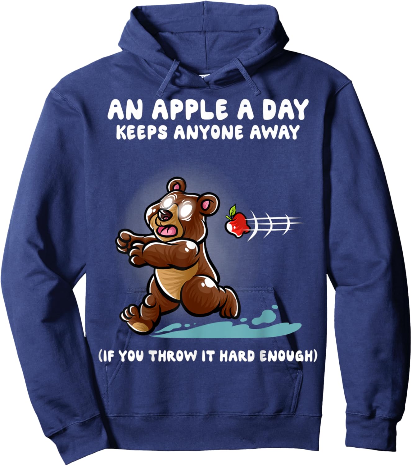An Apple A Day Keeps Anyone Away Nerd Grizzly Bear Funny Hoodie - Hoodie | Navy