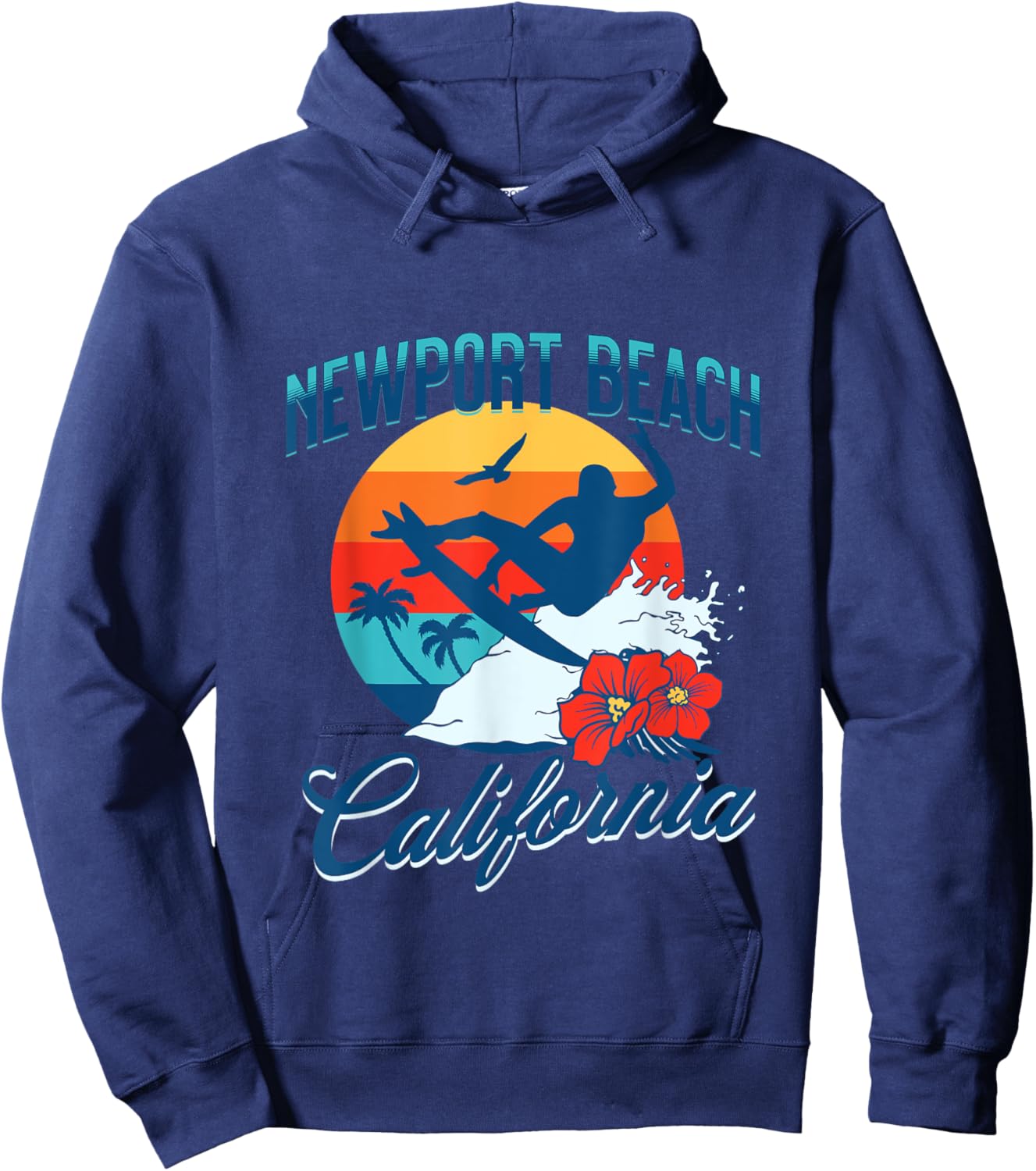 Newport Beach California Surf Summer Vacation Vintage Hoodie - Hoodie | Navy