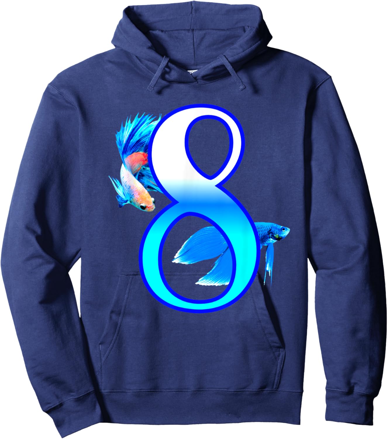 Kids Age 8 Birthday Betta Fish Aquarium Fish Boys Girls Fish Hoodie - Hoodie | Navy