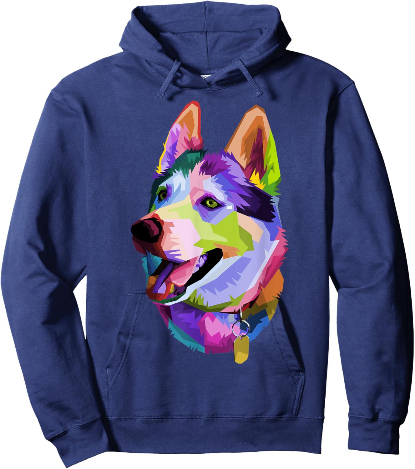 Huskie Colorful Pop Art Portrait For Dog Owners Chukcha Sibe Men Women Girls Kids Hoodie - Hoodie | Navy
