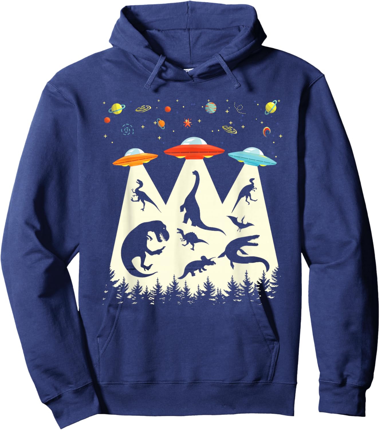 Funny Dinosaur UFO Lover Retro Vintage Alien Abduction Hoodie - Hoodie | Navy
