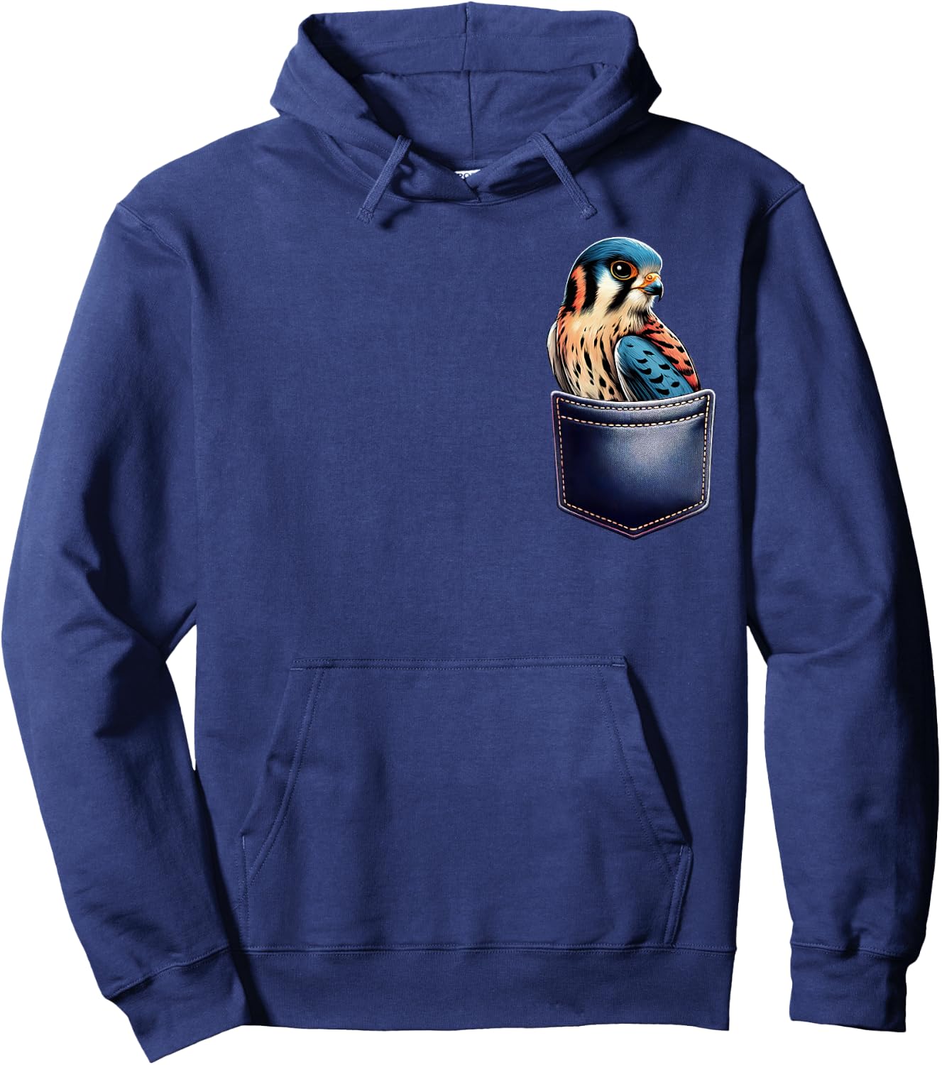 American Kestrel in Pocket Bird Lover Watcher Birding Hoodie - Hoodie | Navy