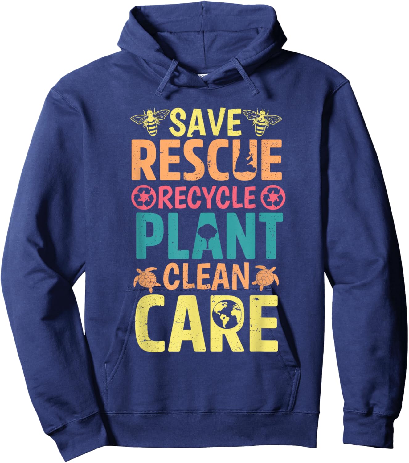 Save Bees Rescue Animals Recycle Plastict Earth Day men kids Hoodie - Hoodie | Navy