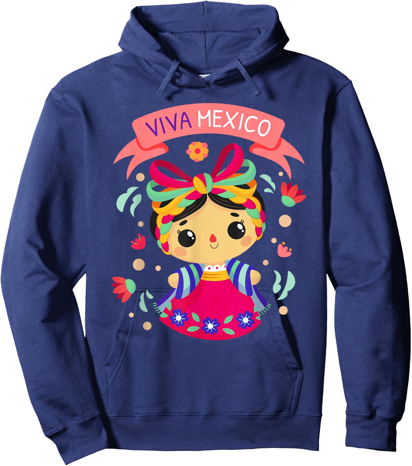 Viva Mexico Shirt Kids Girls Flores Mexican Independence Day Hoodie - Hoodie | Navy