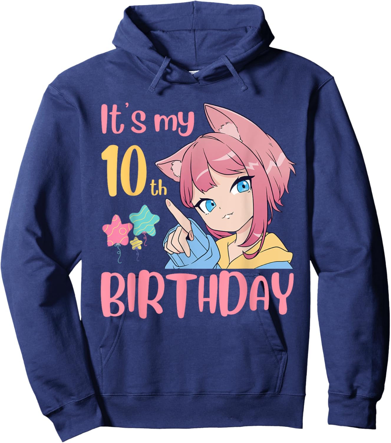 It's My 10th Birthday Anime Birthday Girl 10 Years Old Bday Hoodie - Hoodie | Navy
