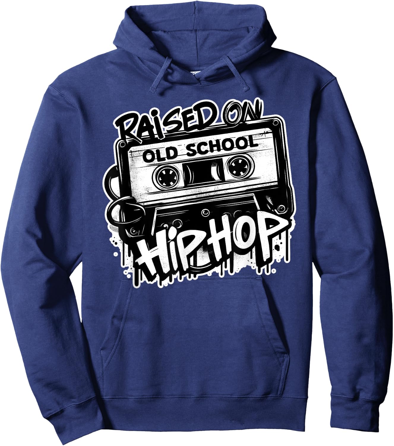 RAISED ON OLD SCHOOL HIP HOP 80s 90s Cassette Graffiti Hoodie - Hoodie | Navy