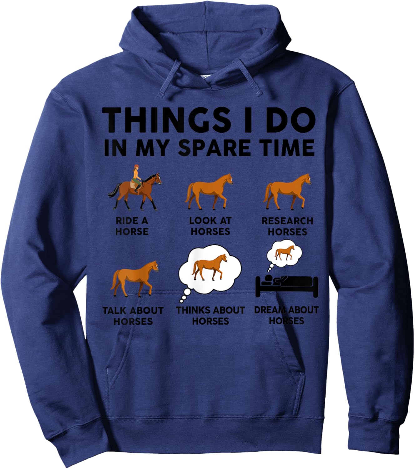 Horse-Shirt Women Girl Things I Do In My Spare Time Funny Hoodie - Hoodie | Navy