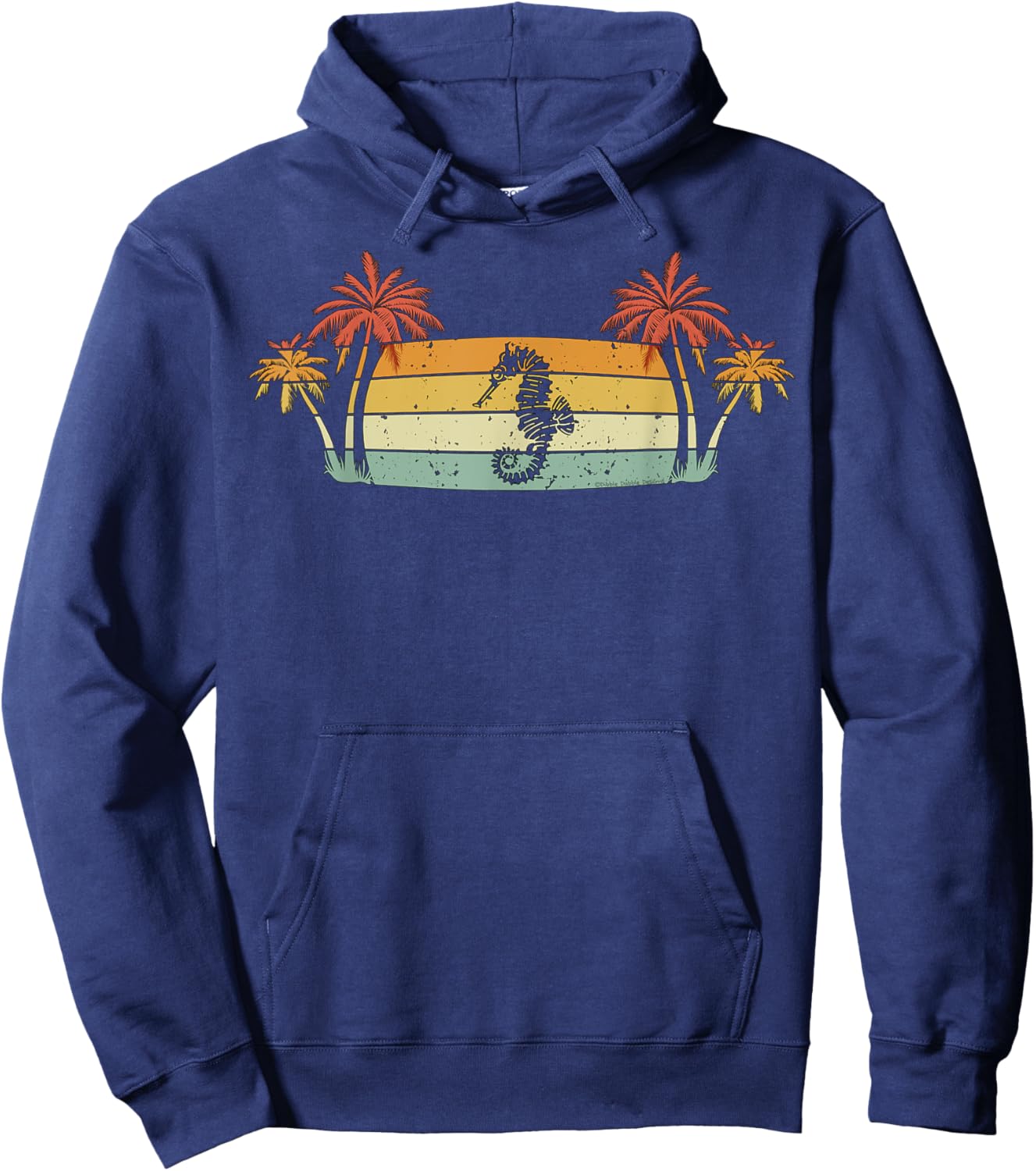 Tropical Palm Trees with Seahorse - Beach Vacation Women Kids Hoodie - Hoodie | Navy