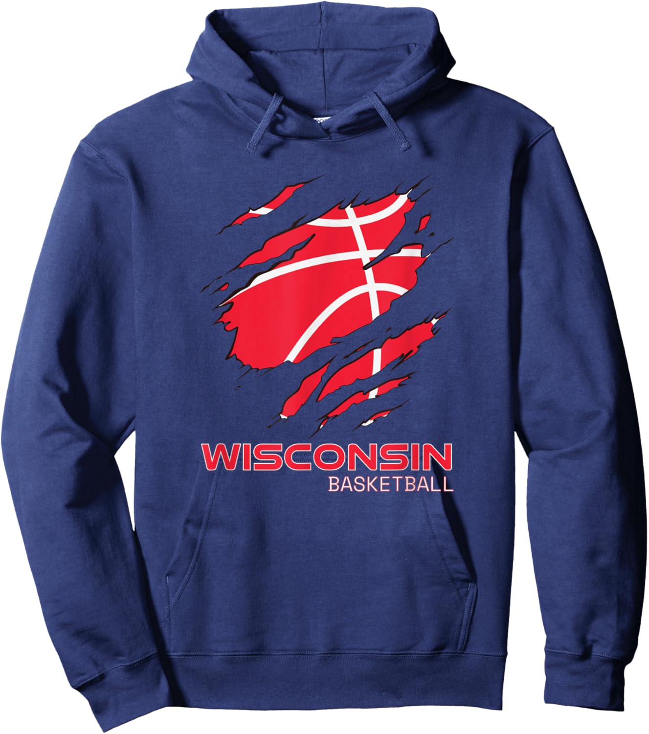 Distressed Basketball The Badger State Home Wisconsin Hoops Hoodie - Hoodie | Navy