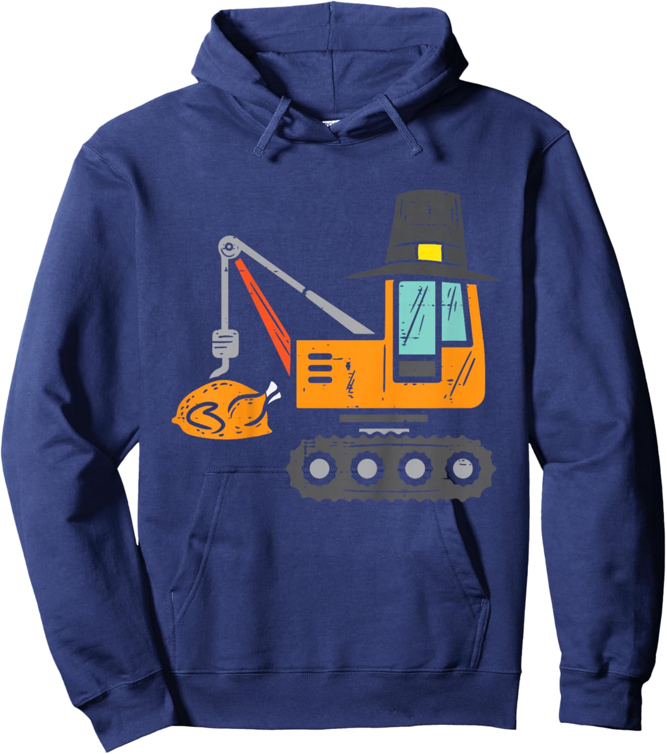 Pilgrim Crane Turkey Thanksgiving Truck Toddler Boys Kids Hoodie - Hoodie | Navy
