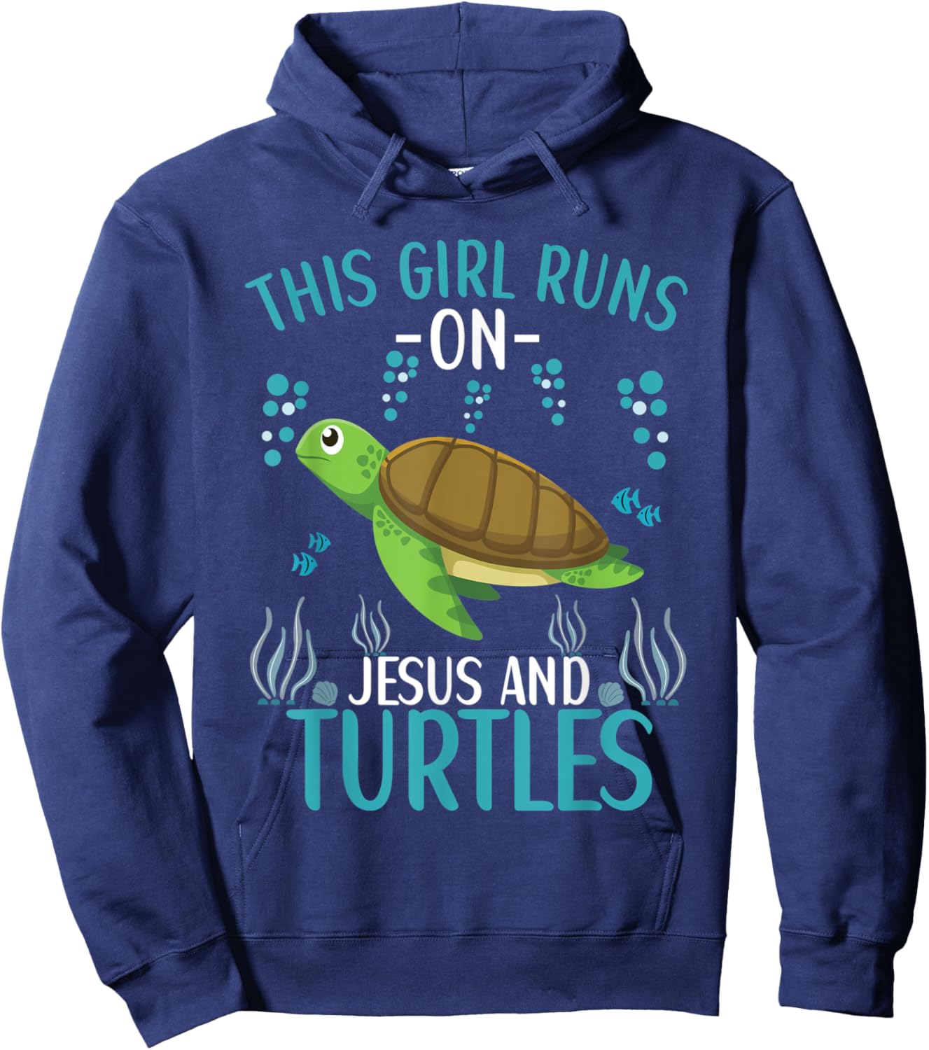 This Girl Runs On Jesus And Turtles Cute Sea Turtle Quote Hoodie - Hoodie | Navy