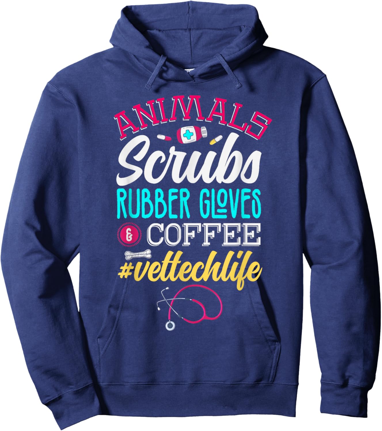 Animals scrubs rubber gloves coffee Veterinarian Vet tech Hoodie - Hoodie | Navy