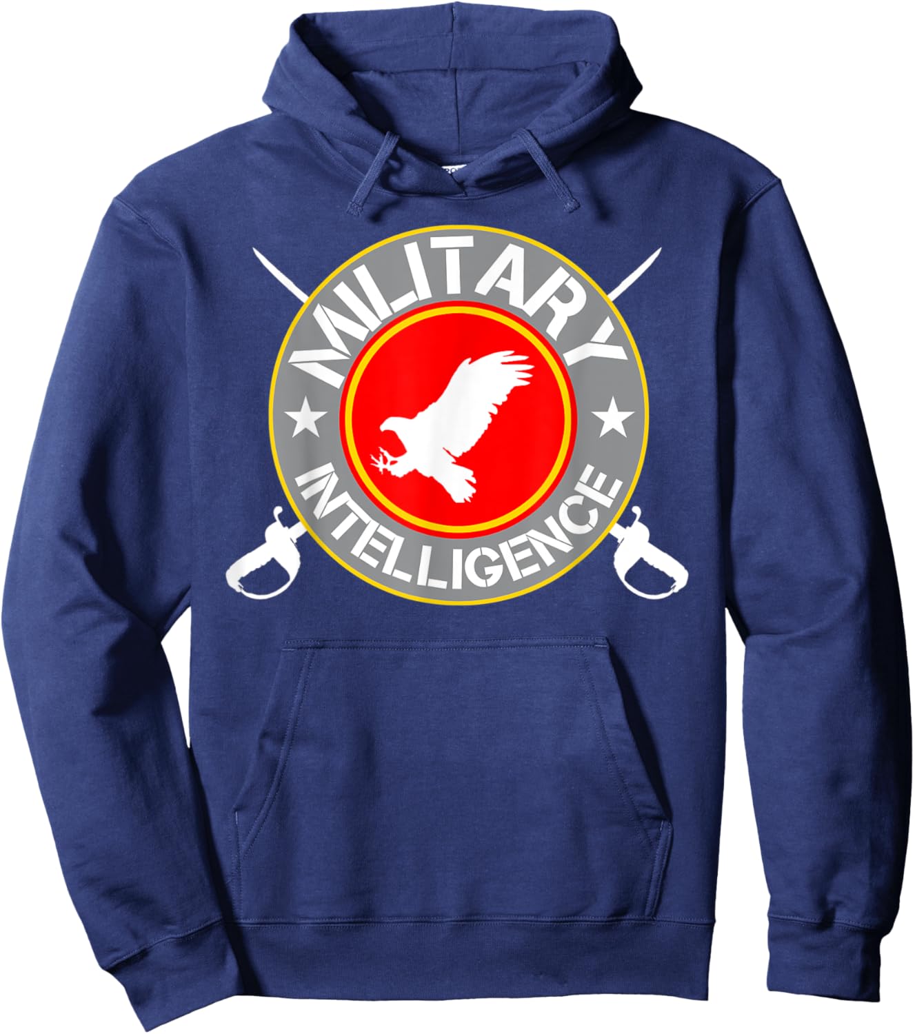 Military Intelligence Logo Top Eagle Crossing Swords Hoodie - Hoodie | Navy