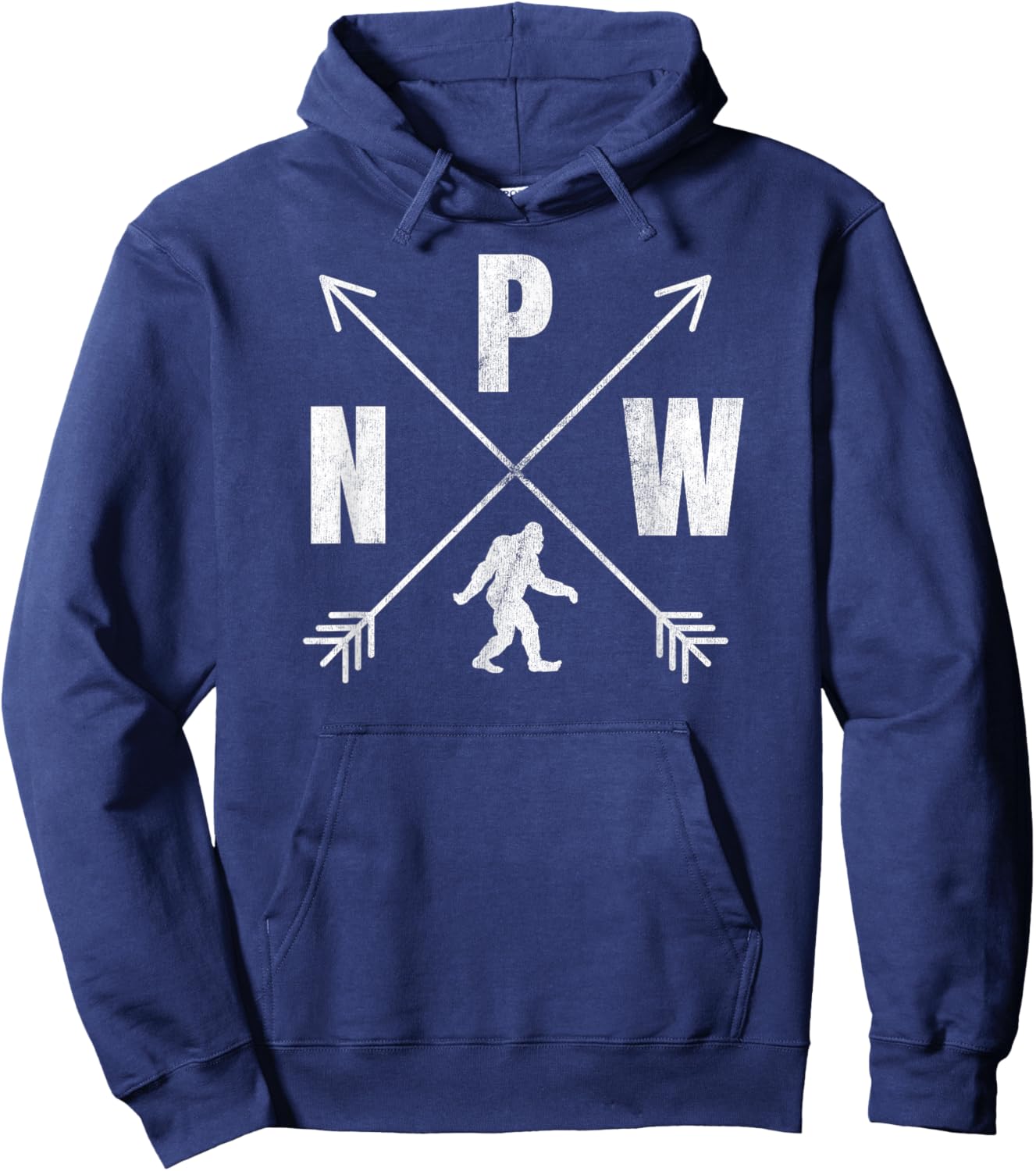 Bigfoot Sasquatch PNW Logo Compass Crossed Arrows Distressed Hoodie - Hoodie | Navy