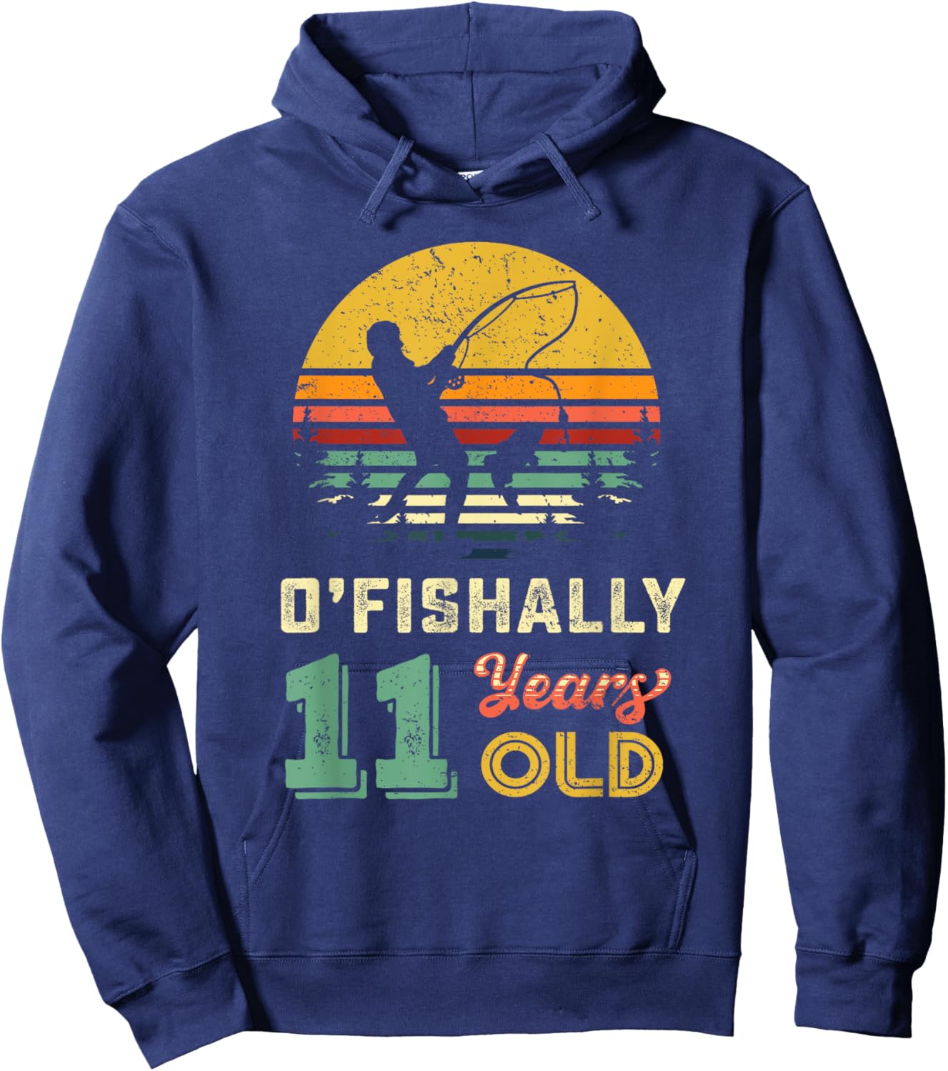 Ofishally 11 Year Old Fishing 11th Birthday Party Fisher Boy Hoodie - Hoodie | Navy