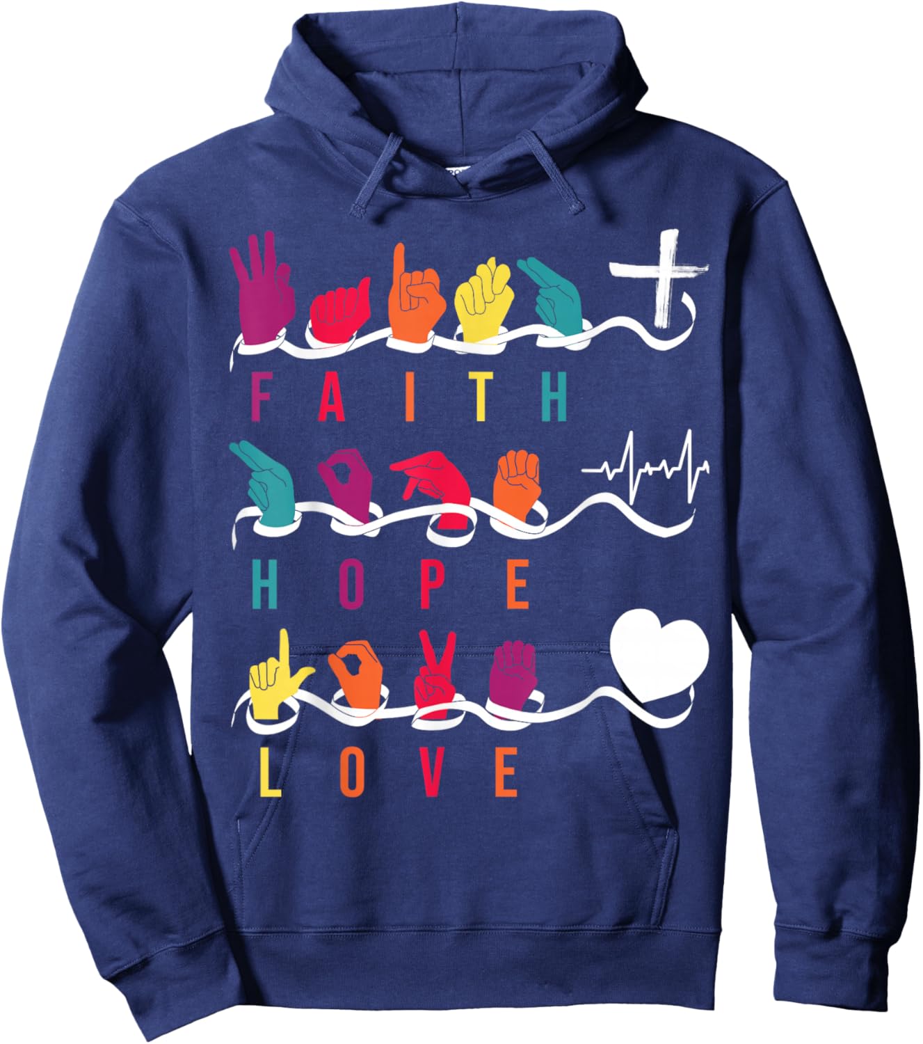Faith Hope Love ASL American Sign Language Hoodie - Hoodie | Navy