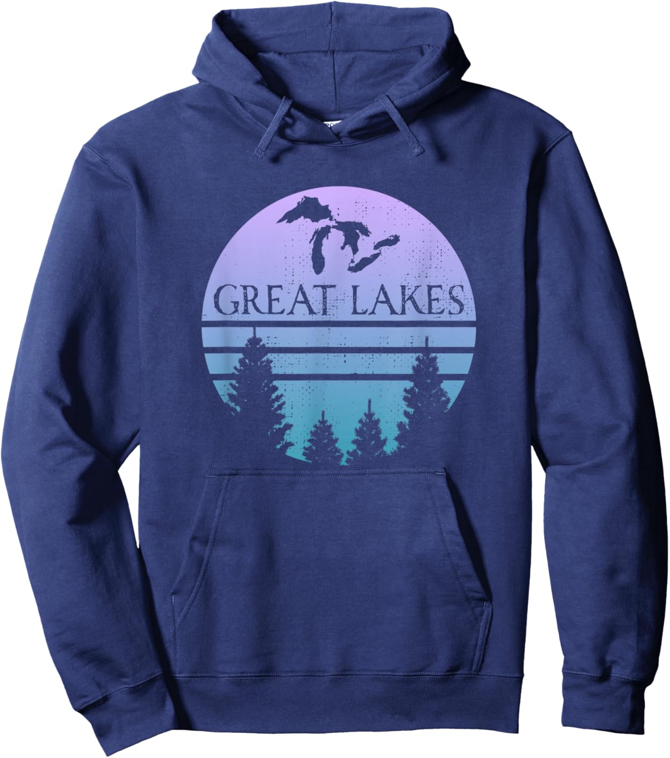 Great Lakes of Michigan Lakes Silhouette Trees Hoodie - Hoodie | Navy