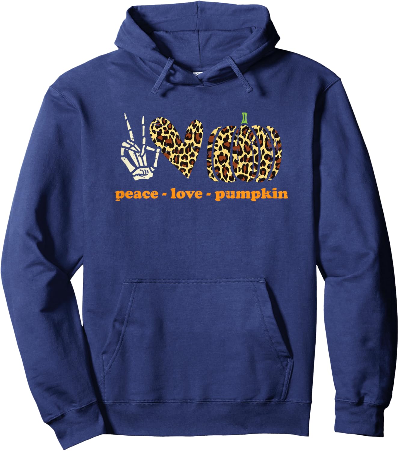 Peace Love Pumpkins Leopard Print Cheetah Halloween Women Hoodie - Hoodie | Navy