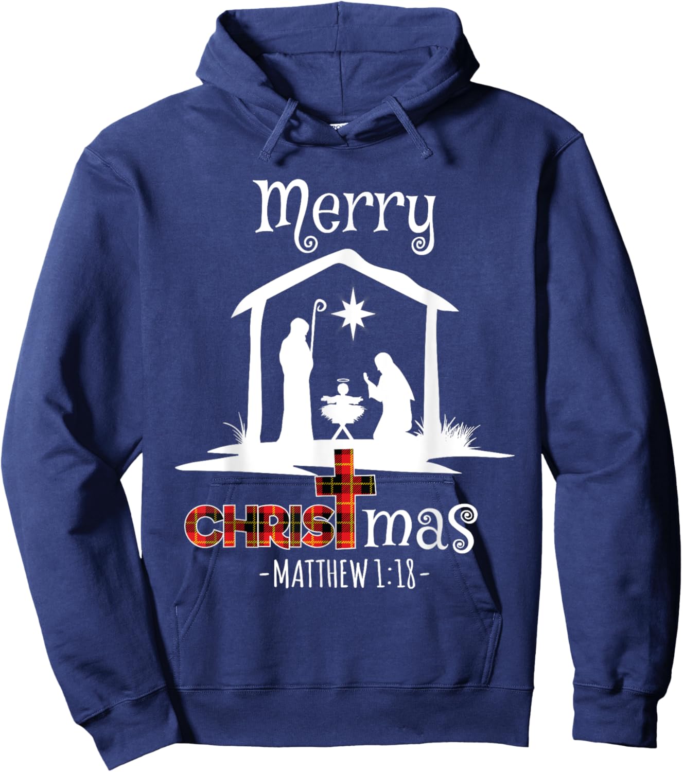 Merry Christmas Cute Buffalo Plaid Christians Hoodie - Hoodie | Navy