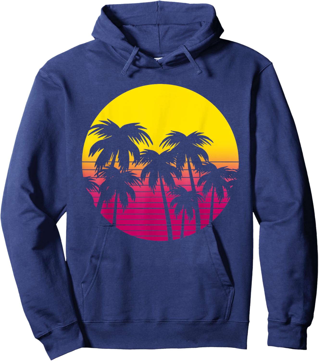 Retro Palm Trees Beach Sunset 80s Summer Vacation Men Women Girls Kids Hoodie - Hoodie | Navy