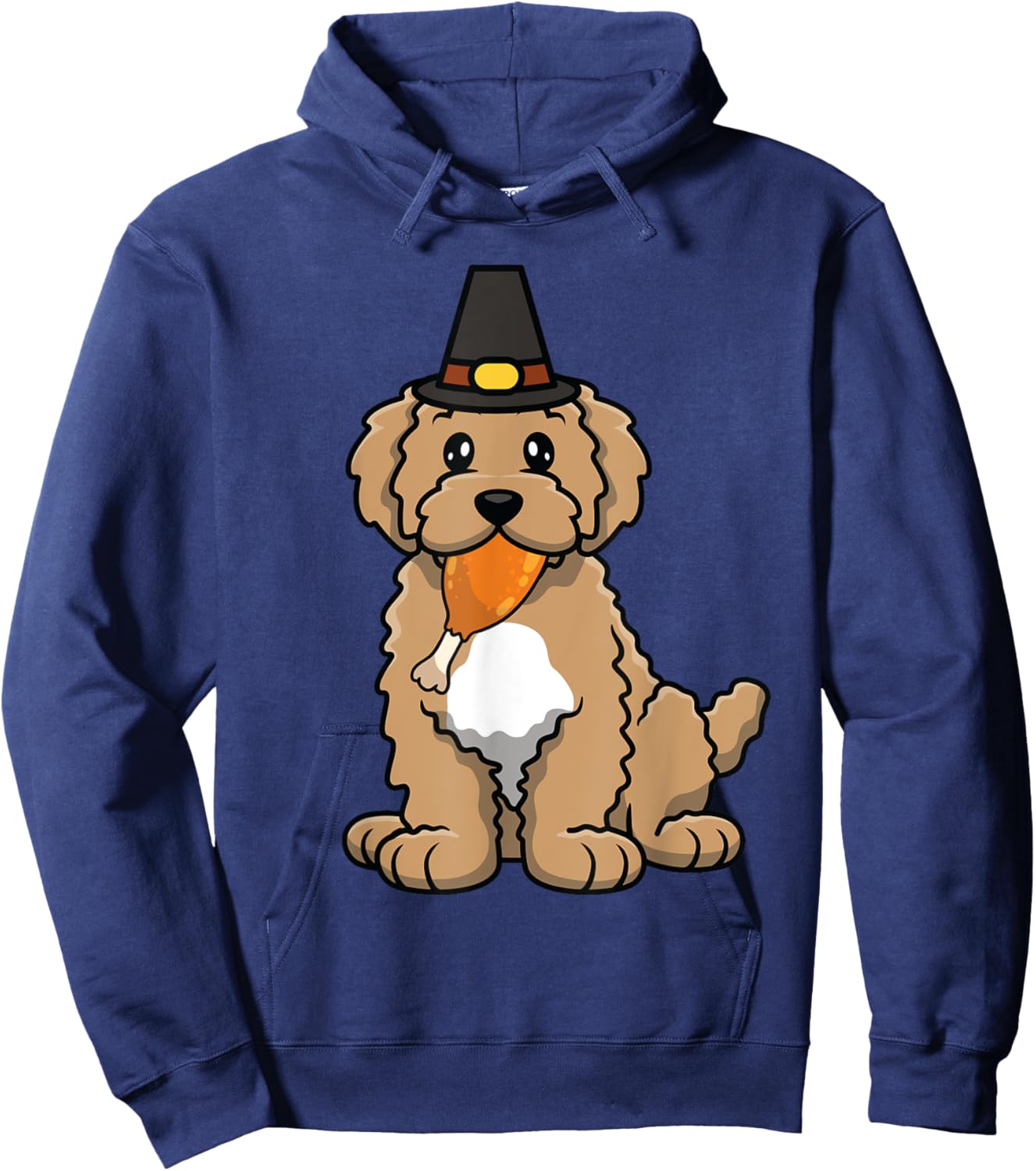 Poodle Eating Turkey Leg Thanksgiving Day Dog Puppy Fall Men Women Girls Kids Hoodie - Hoodie | Navy