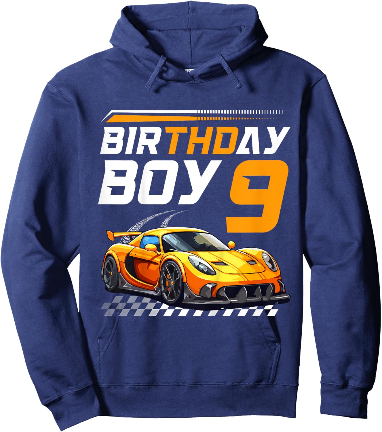 Kids Birthday Boy 9 years Race Car 9th Birthday Racing Car Hoodie - Hoodie | Navy