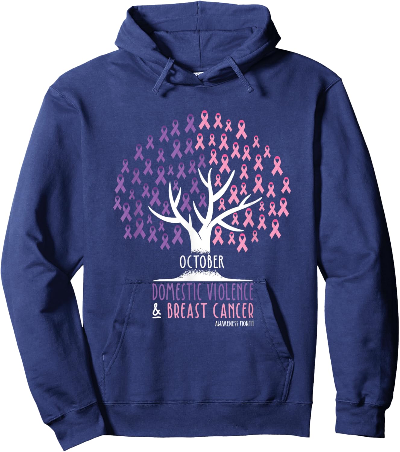 Ribbon Tree - Breast Cancer and Domestic Violence Awareness Hoodie - Hoodie | Navy