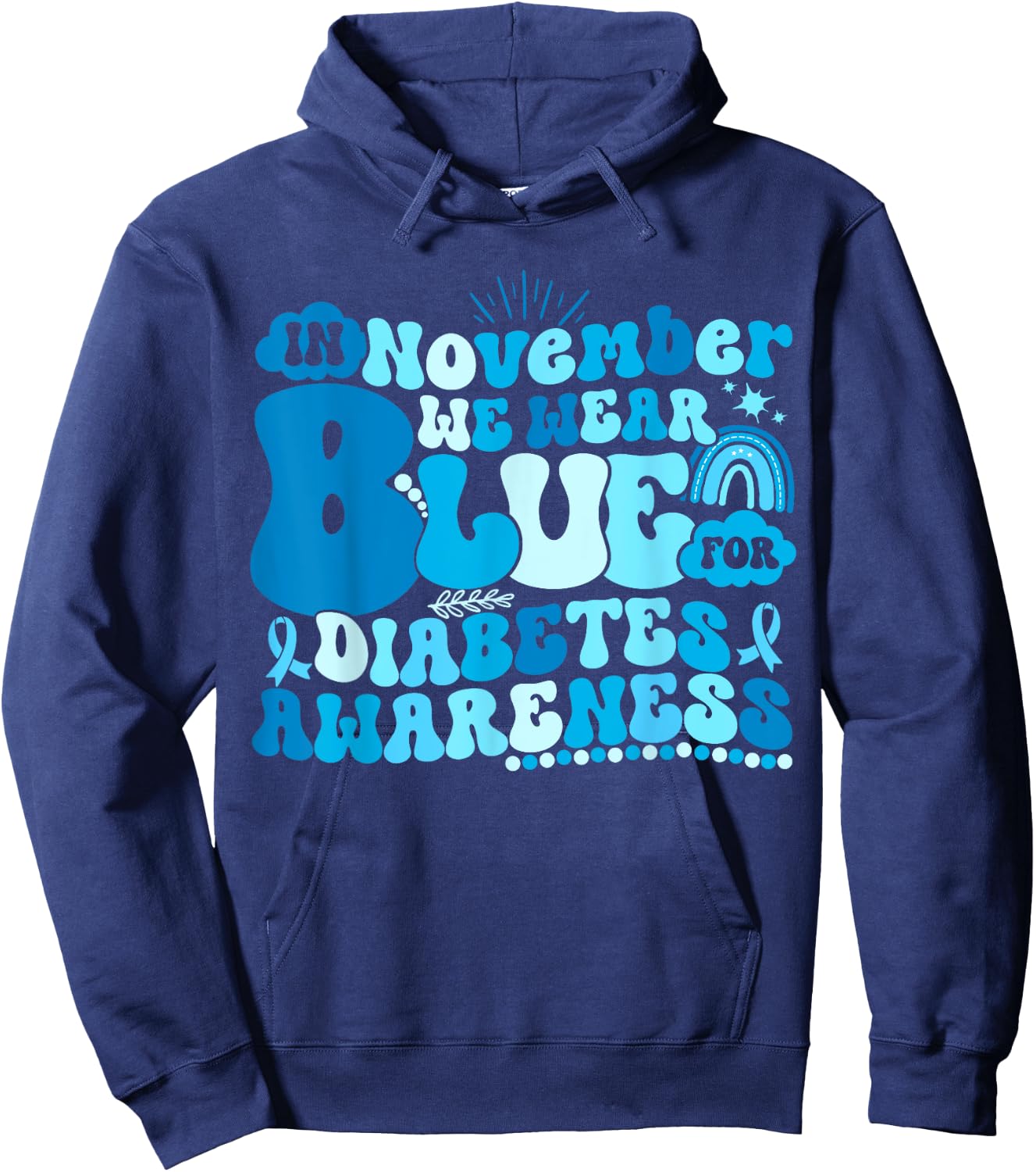 In November We Wear Blue Groovy Diabetic Diabetes Awareness Hoodie - Hoodie | Navy