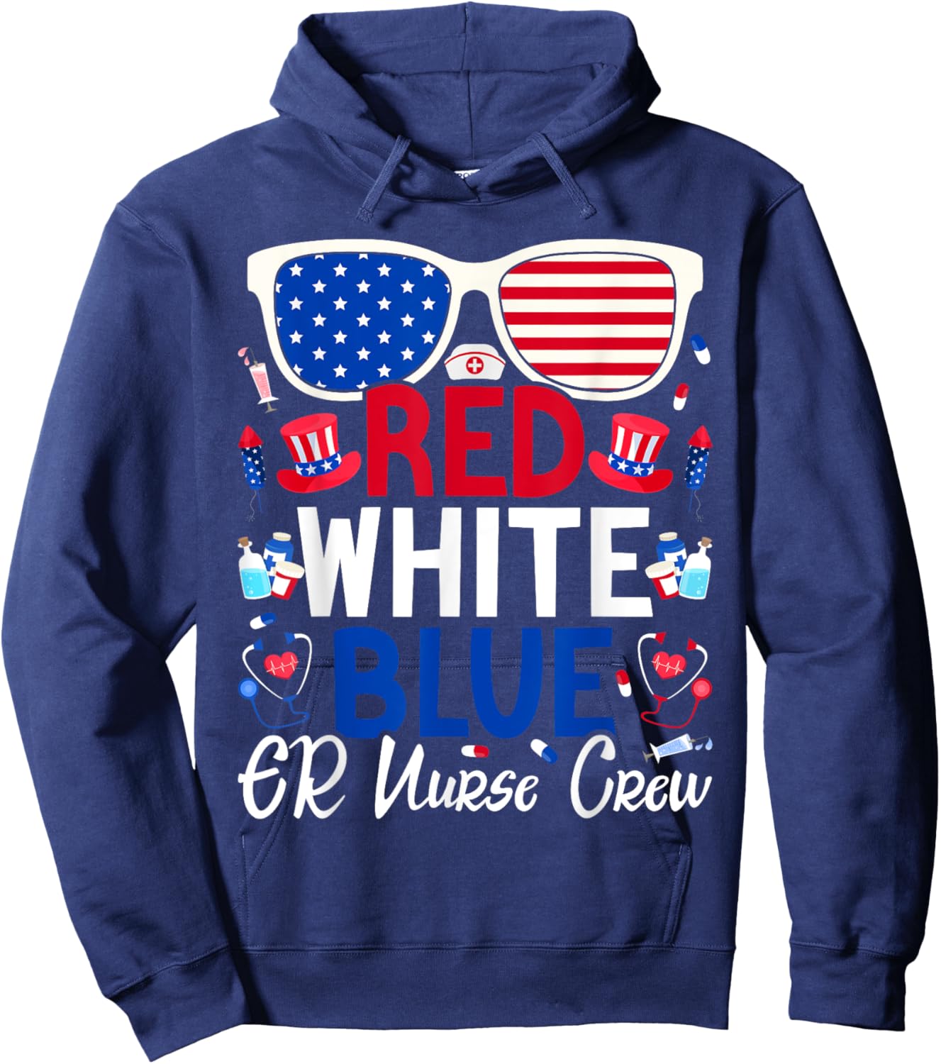 ER Nurse 4th of July Red White Blue ER Nurse Crew Patriotic Men Hoodie - Hoodie | Navy