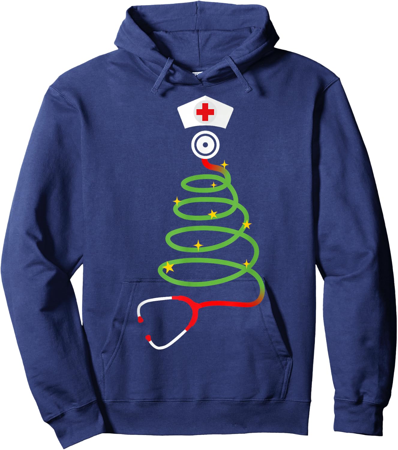 Funny christmas tree with stethoscope nurse hospital xmas Hoodie - Hoodie | Navy