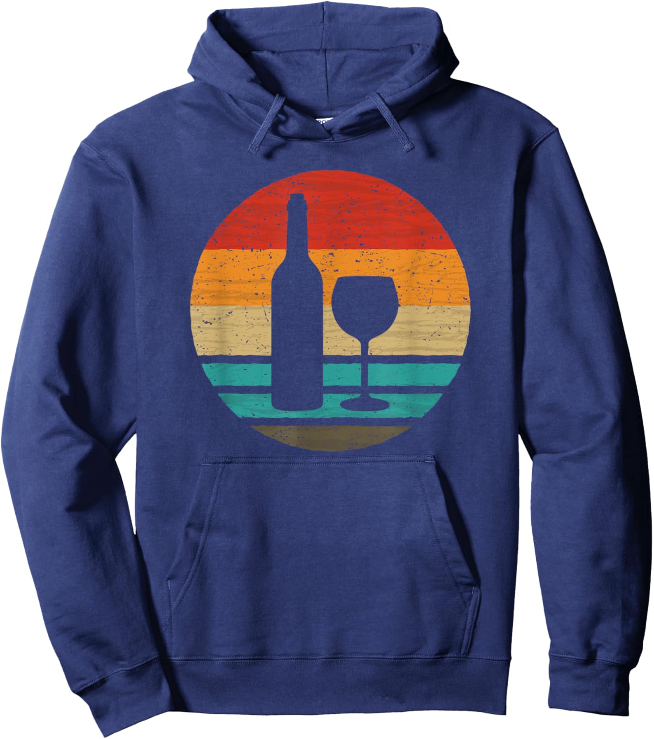 Wine Bottle Glass Retro Style Vintage Hoodie - Hoodie | Navy