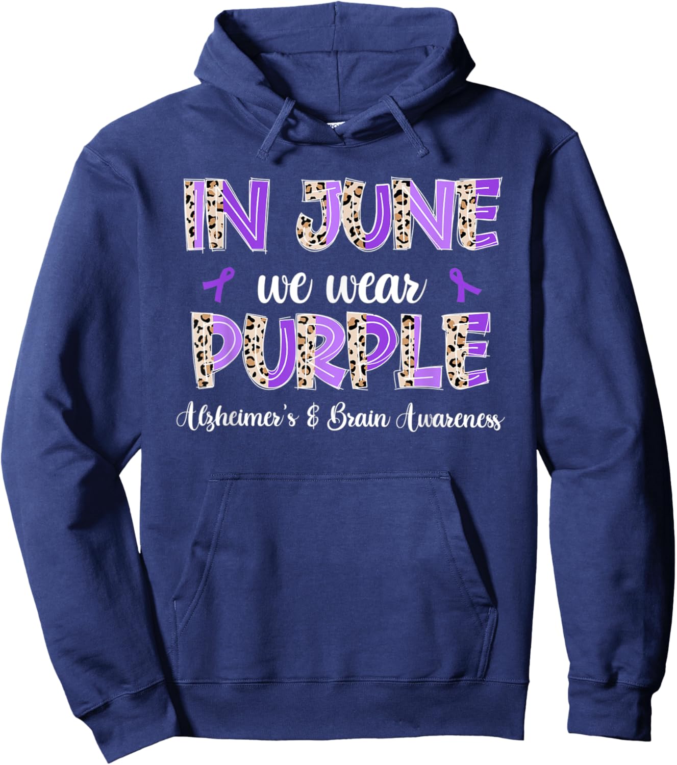Boho Leopard June We Wear Purple Alzheimers Brain Awareness Hoodie - Hoodie | Navy