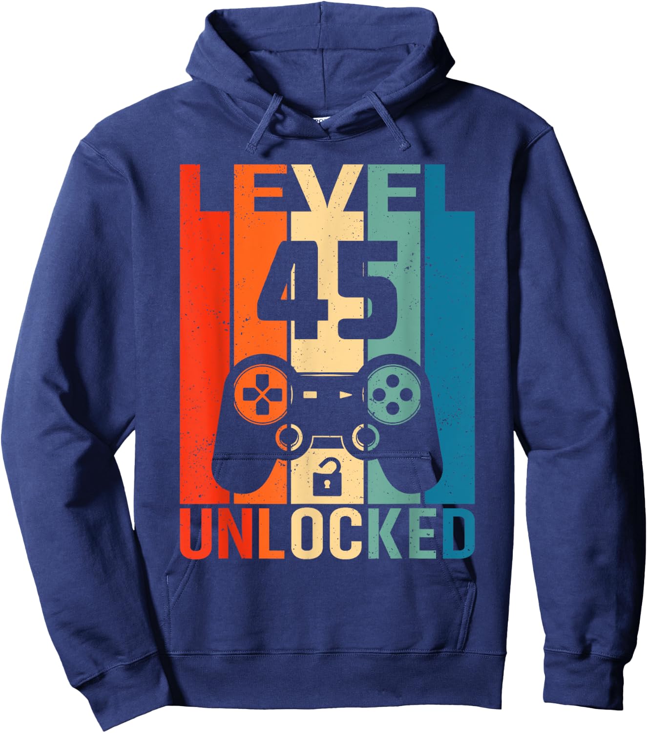 Level 45 Unlocked Video Gamer Shirt 45th Birthday Vintage Hoodie - Hoodie | Navy