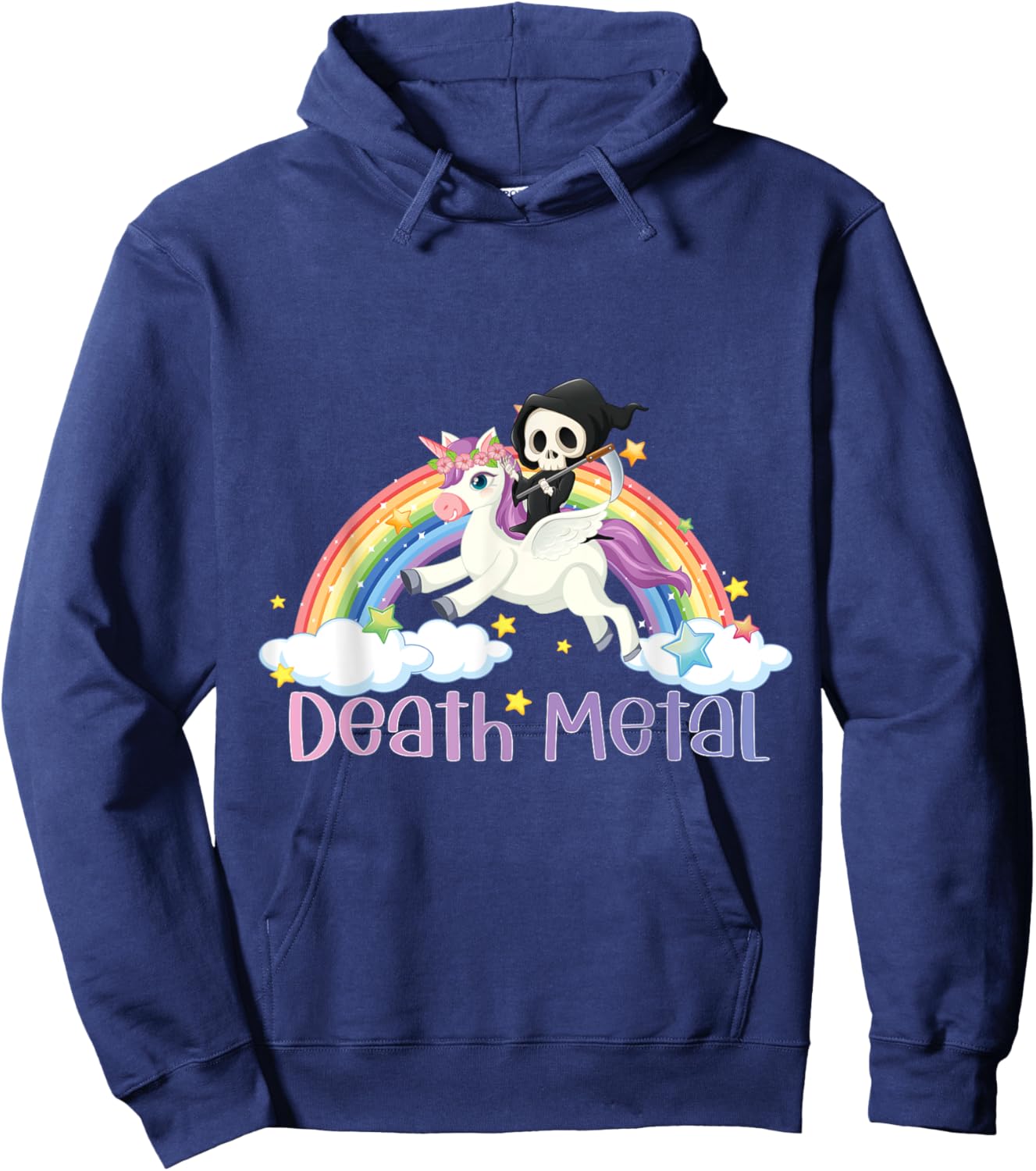 Grim Reaper Rainbow Colorful Stars Unicorn Death-Metal Hoodie - Hoodie | Navy