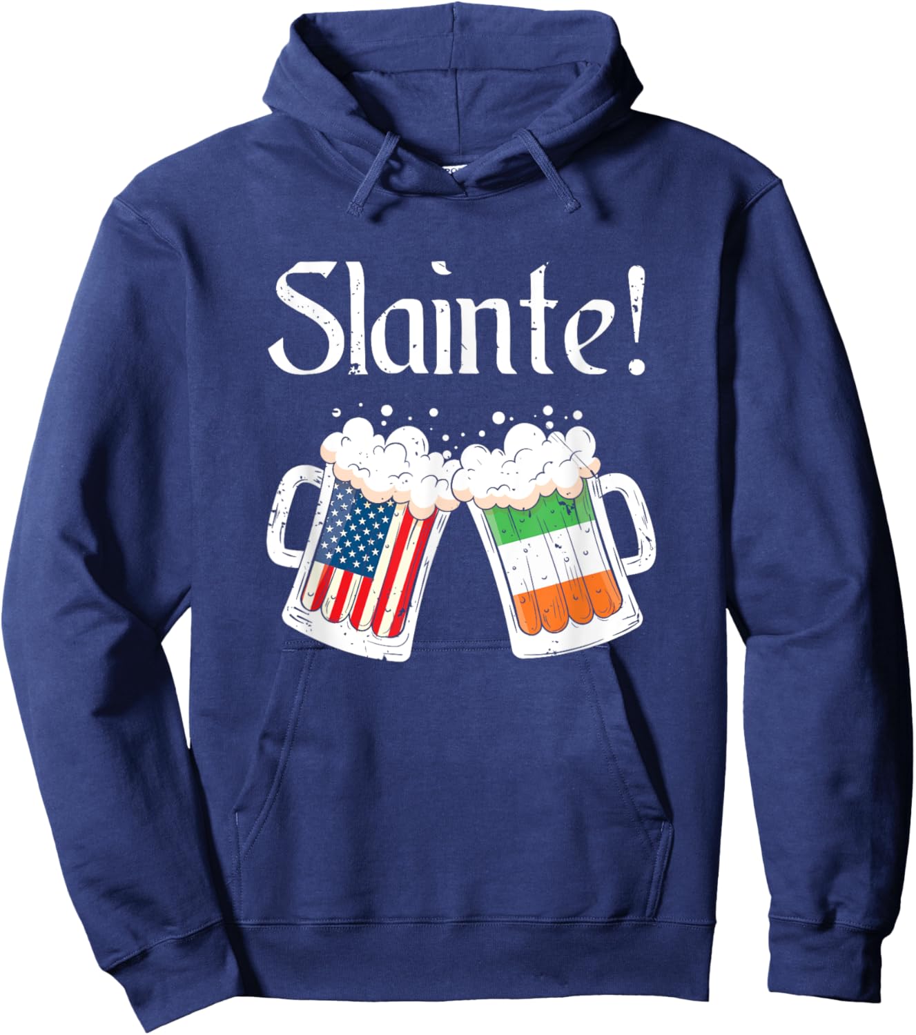 Slainte Irish American Flag Beer Retro St Patricks Day Women Men Hoodie - Hoodie | Navy