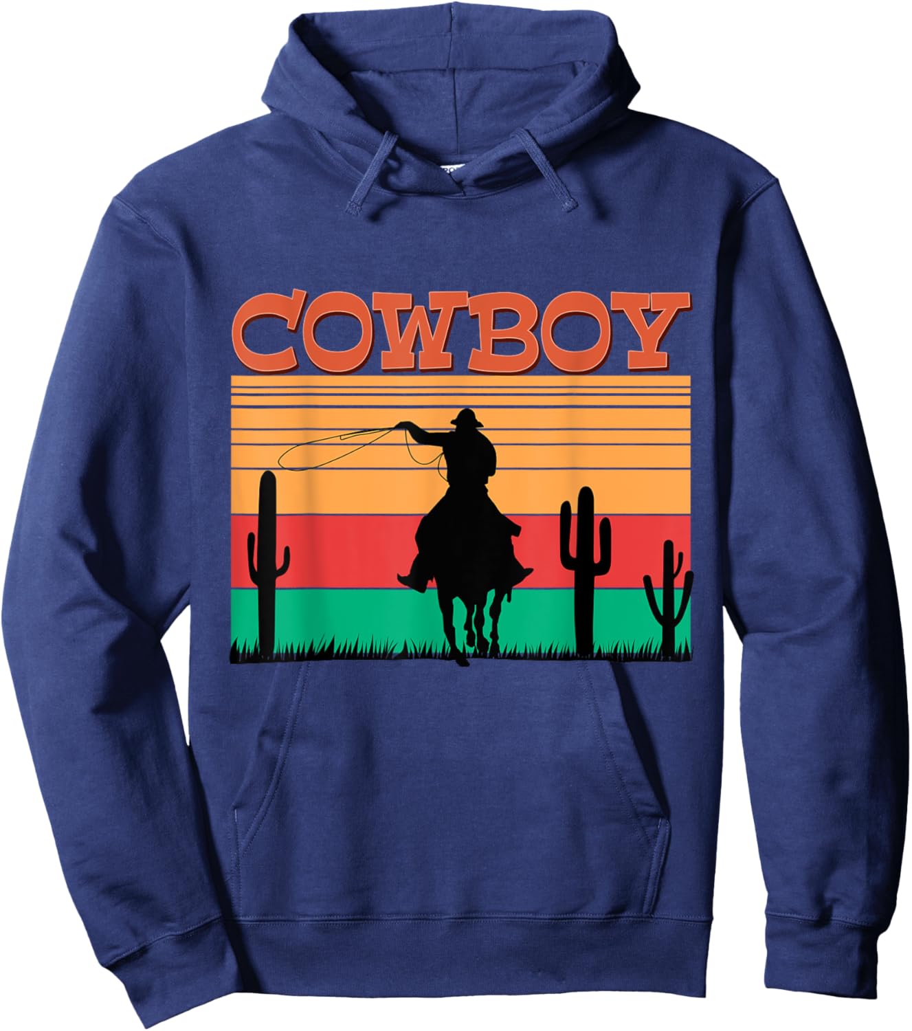 Kids Western Cowboy Rodeo Horse Retro Vintage Roping Cowboy Hoodie - Hoodie | Navy