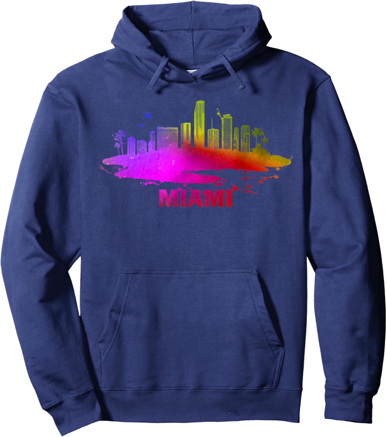 Colorful Miami Cityscape Souvenir - Miami Skyline Hoodie - Hoodie | Navy