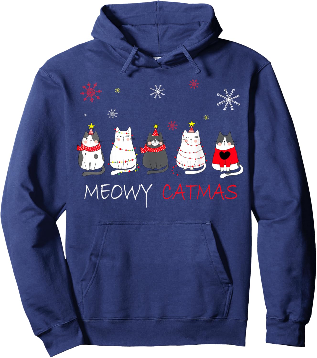 Meowy Catmas Christmas Funny Cats Hoodie - Hoodie | Navy